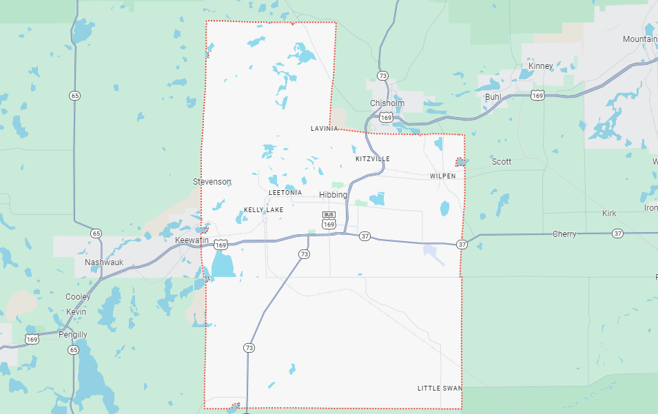 Map highling Hibbing, MN, USA